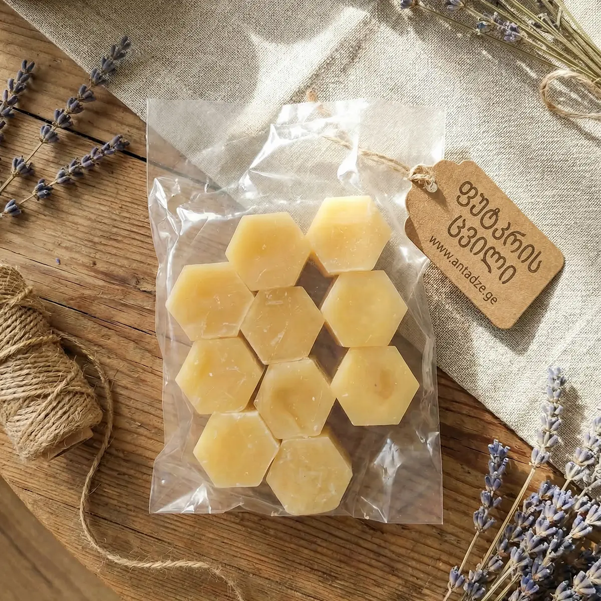 Natural beeswax from Georgia with honeycomb shape